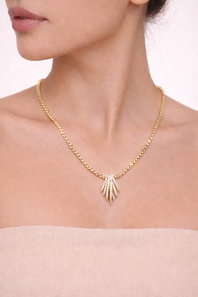 Zeraf Takı Zeraf Işıltılı Yıldız Figürlü Taşlı Altın Kaplama Vip Kadın Kolye