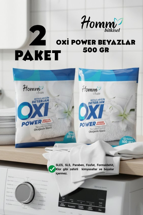 homm OXİ POWER BEYAZLAR 500 GR 2 Adet Leke Çıkarıcı