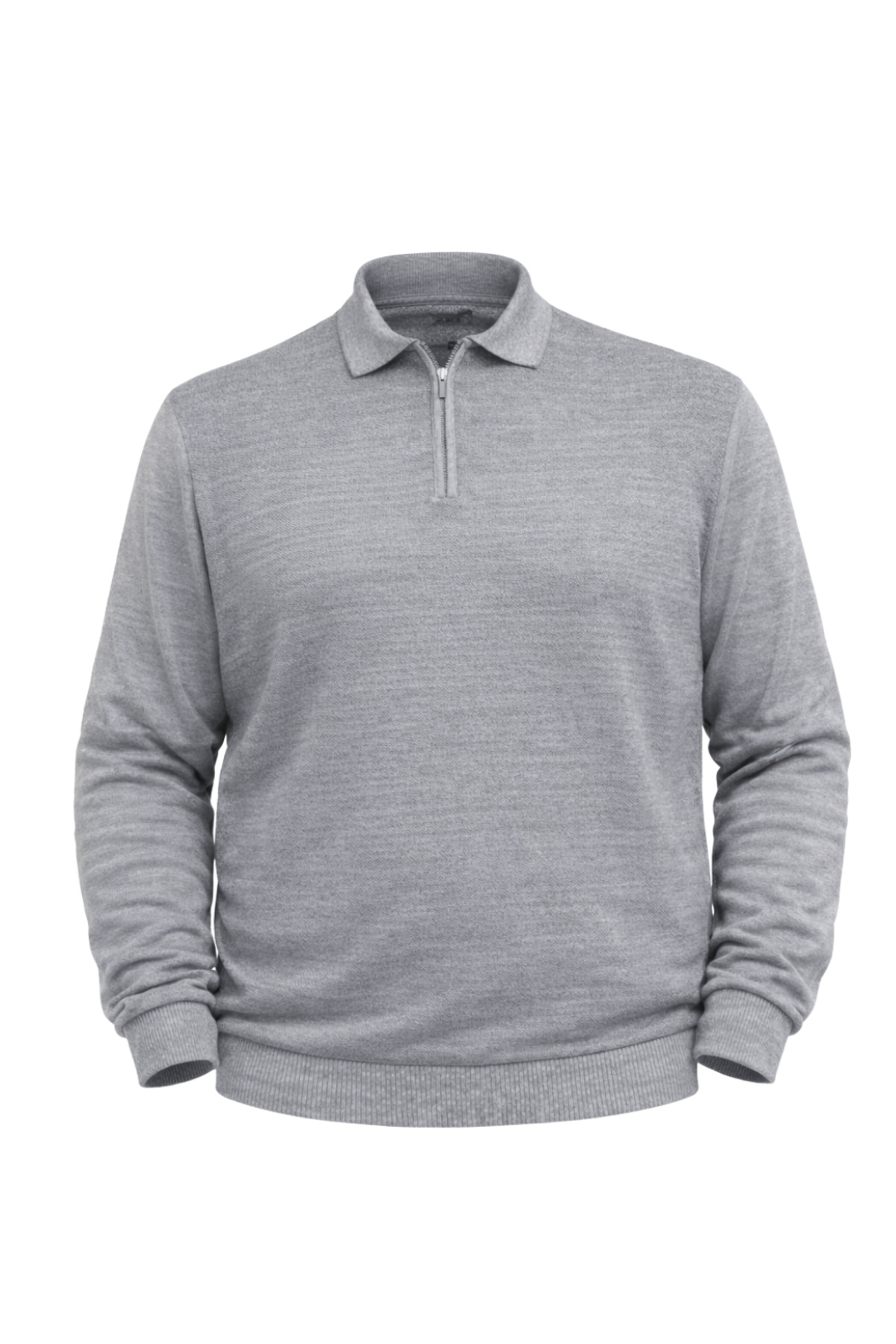 BattalModa Erkek Büyük Beden Gri Polo Yaka Fermuarlı Triko Kazak 5XL-6XL-7XL-8XL görsel 4