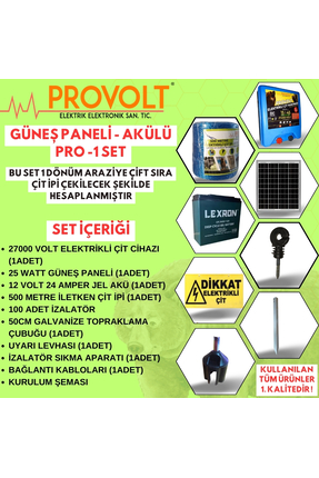 PROVOLT ELEKTRİKLİ ÇİT CİHAZI 1 DÖNÜM SET PRO-1SET