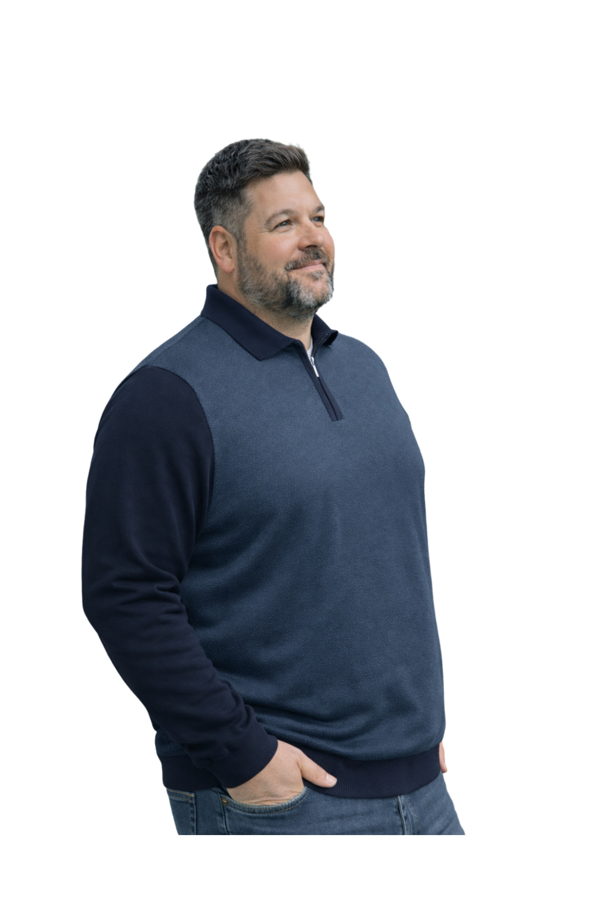 BattalModa Erkek Büyük Beden Lacivert Polo Yaka Fermuarlı Triko Kazak 5XL-6XL-7XL-8XL görsel 2