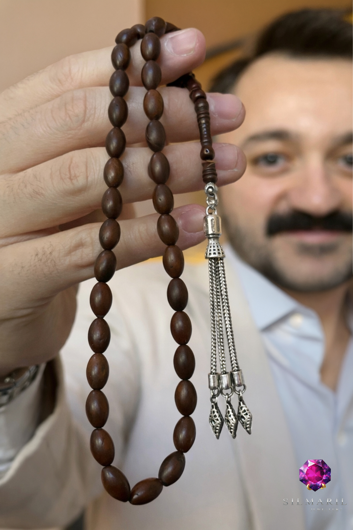 925 Ayar Gümüş Püsküllü Doğal Kuka Meyvesinden Üretilen Kuka Tespih - Erkek Hediyelik