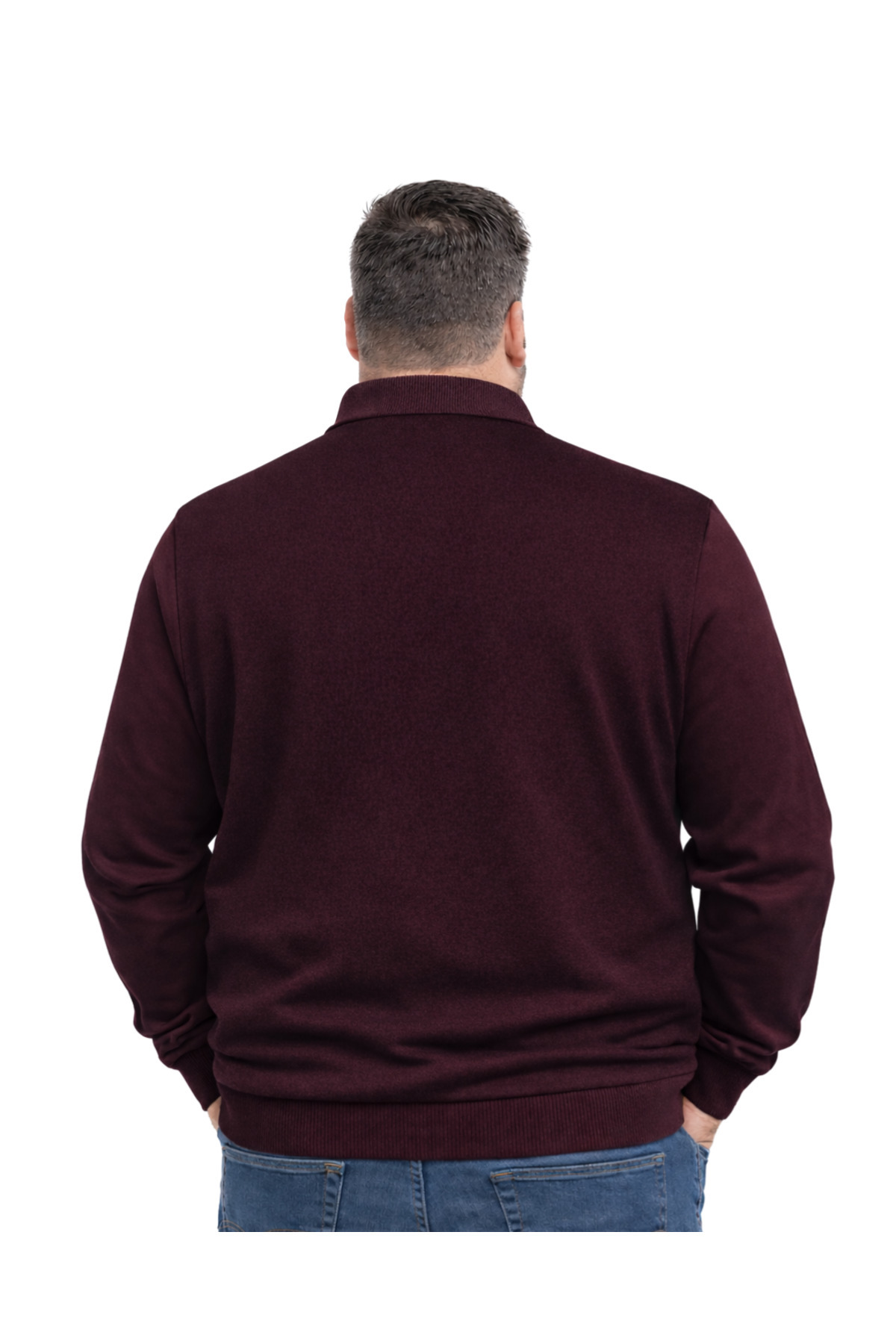 BattalModa Erkek Büyük Beden Bordo Polo Yaka Fermuarlı Triko Kazak 5XL-6XL-7XL-8XL görsel 3