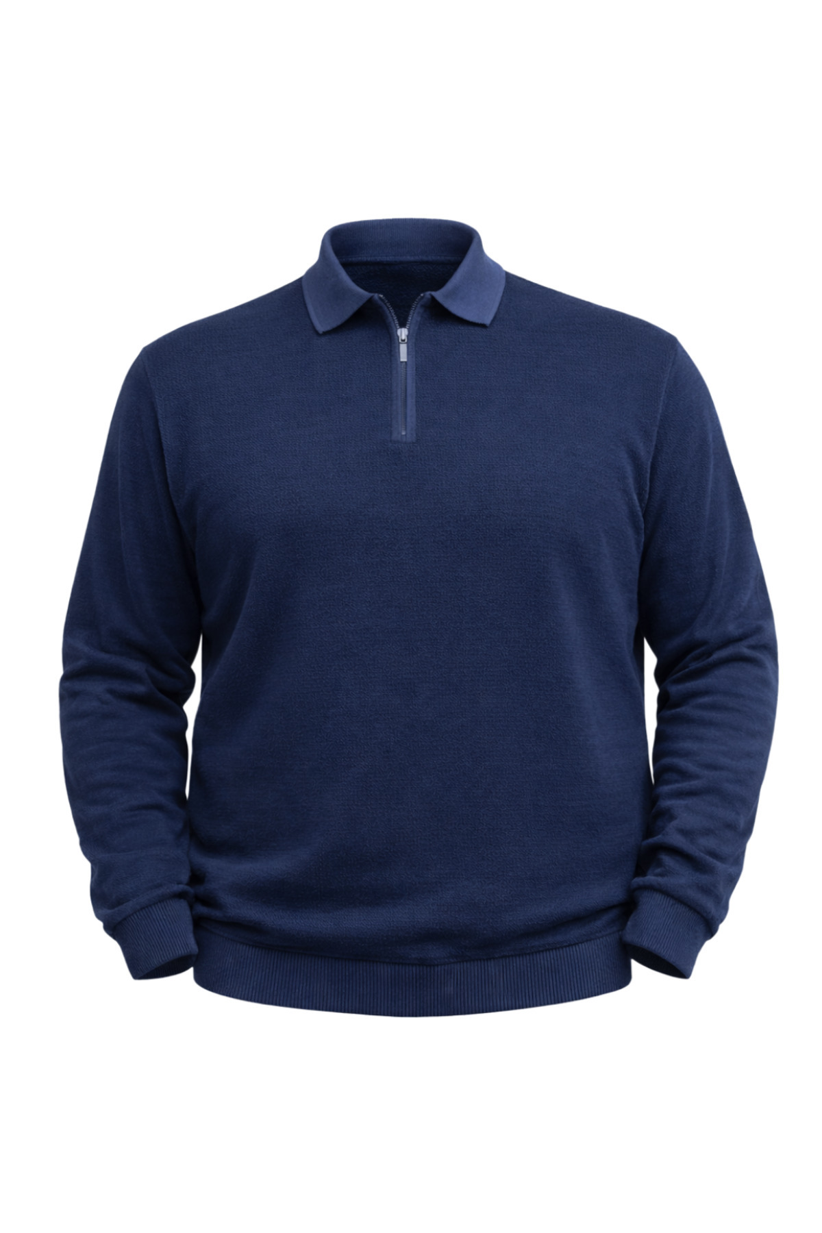 BattalModa Erkek Büyük Beden Melanj Lacivert Polo Yaka Fermuarlı Triko Kazak 5XL-6XL-7XL-8XL görsel 4
