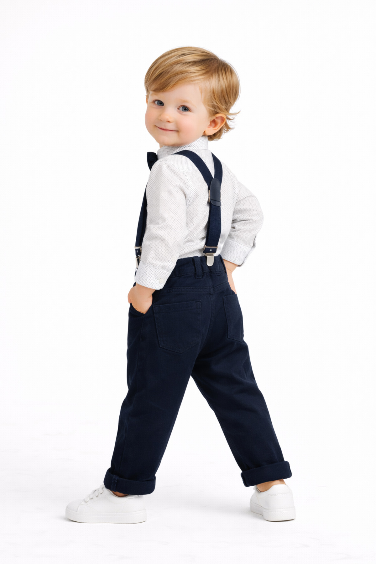 Chicsy Baby Erkek Bebek Askılı Pantolon Takım Papyonlu Şık Çocuk Kombin fotoğrafı 6 (önizleme)