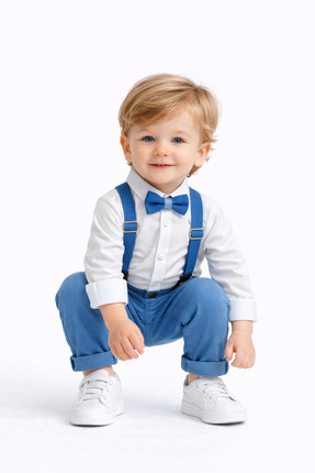 Chicsy Baby Erkek Bebek Askılı Pantolon Takım Papyonlu Şık Çocuk Kombin