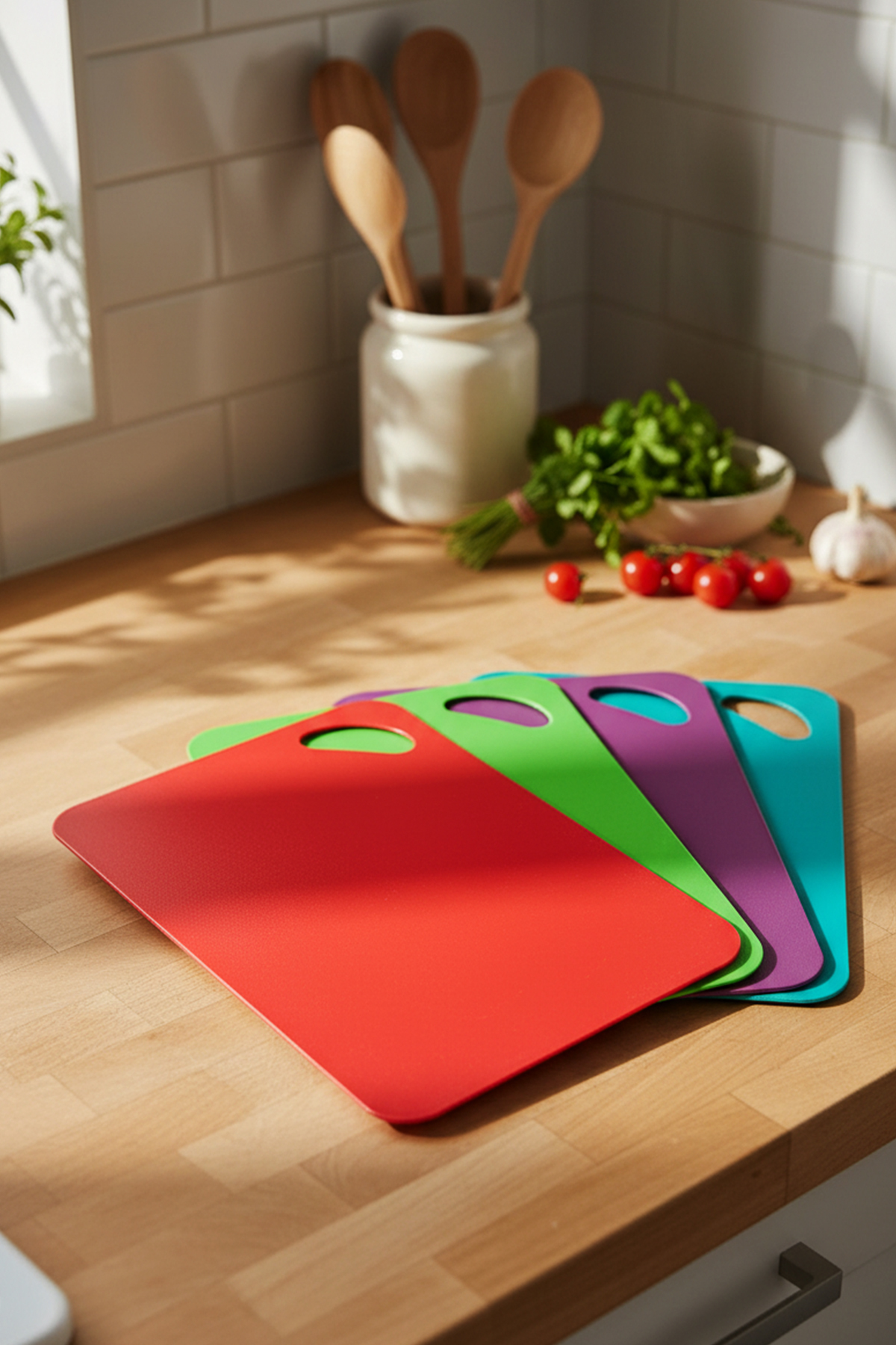 مجموعة ألواح تقطيع بلاستيكية مكونة من 4 قطع، 4 ألو...