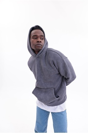 Butik Asit yıkamalı gri Hoodie