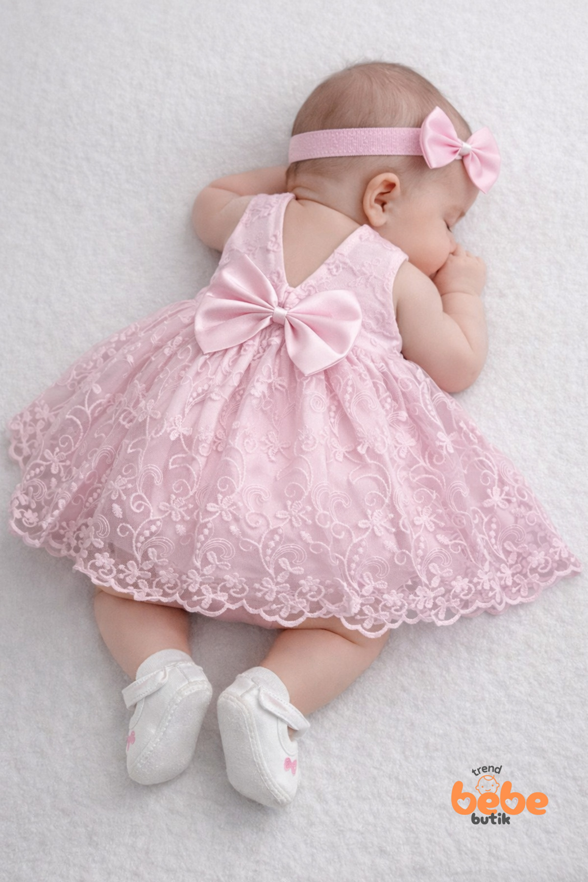 Trend Bebe Butik Kız Bebek Mevlüt Elbisesi Seti Dantel İşlemeli Pembe Bebek Elbisesi,4Parça Yenidoğan Özel Gün Elbise fotoğrafı 2 (önizleme)