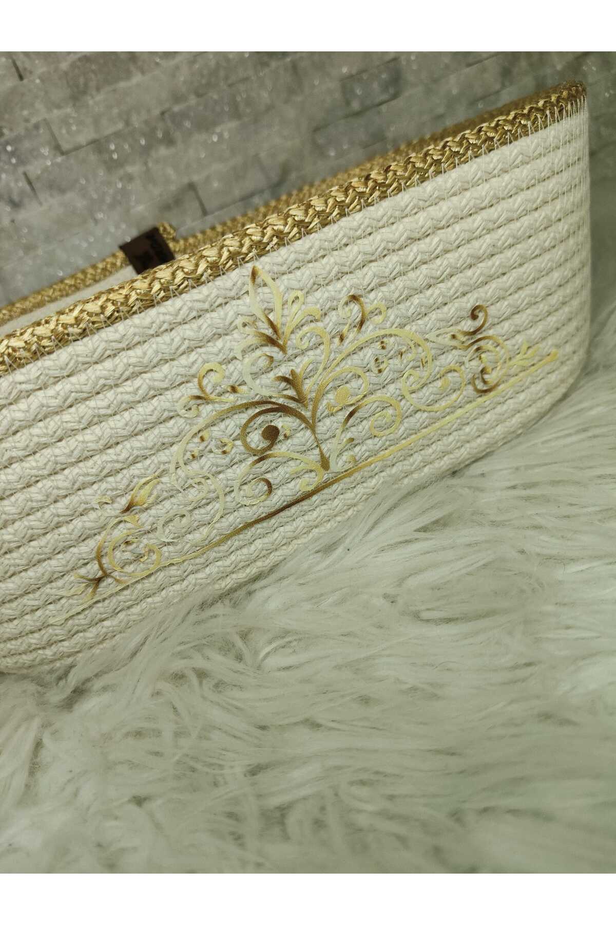 RAMADAN THEMED BREAD BASKET WITH GOLD DETAIL (height 11cm - width 17cm x 31cm)