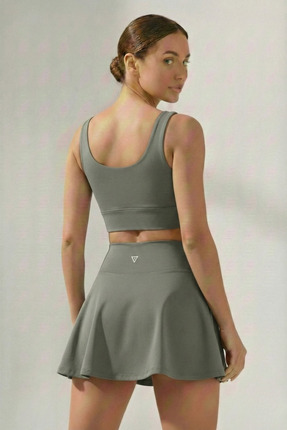 EMFURE Haki Yüksek Bel Tenis ve Yoga Eteği - Çift Katmanlı Esnek Şortlu Mini ...