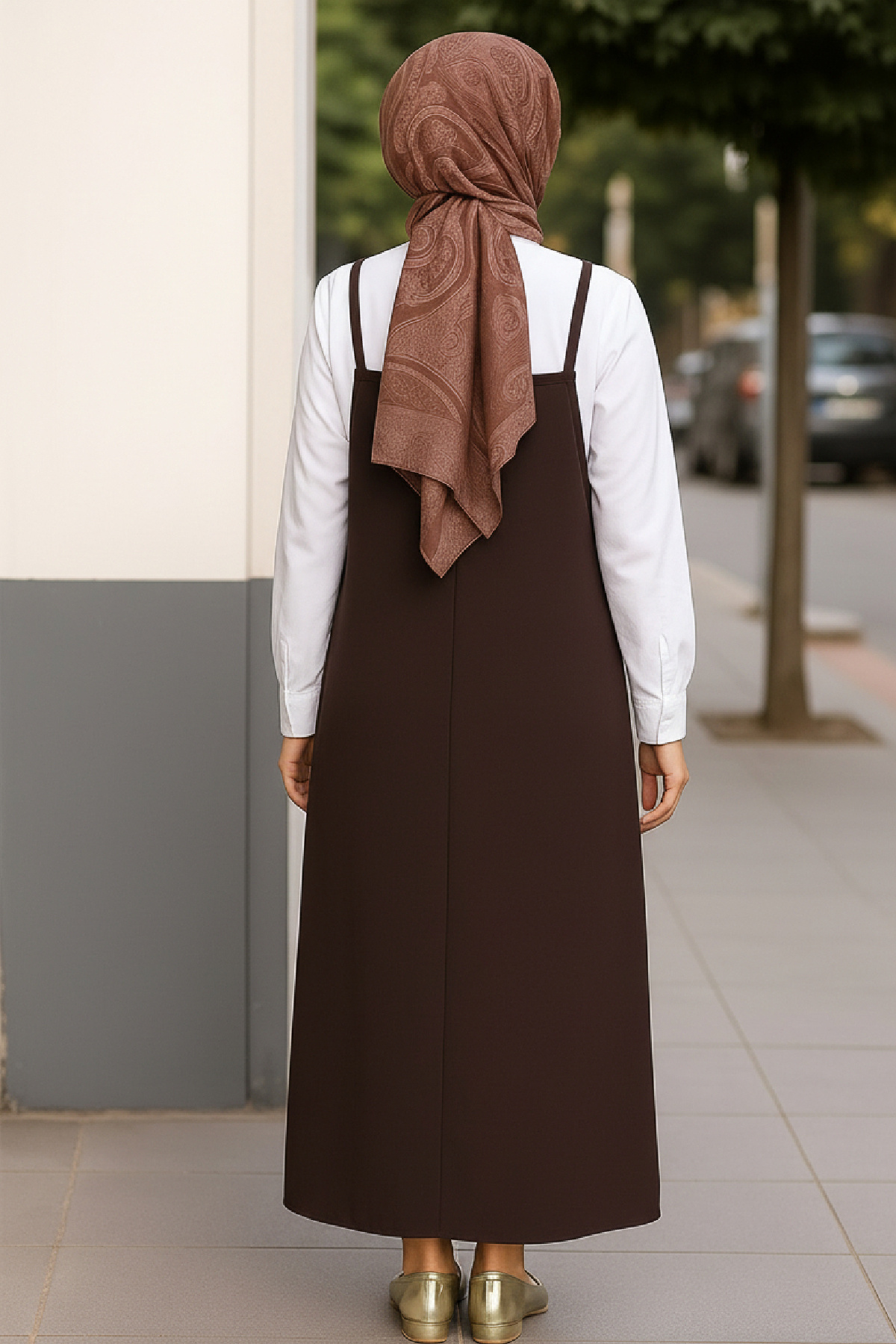 Imoda  Kadın Acı Kahverengi Basic Ayarlanabilir Askılı Jile Elbise - Görsel 3