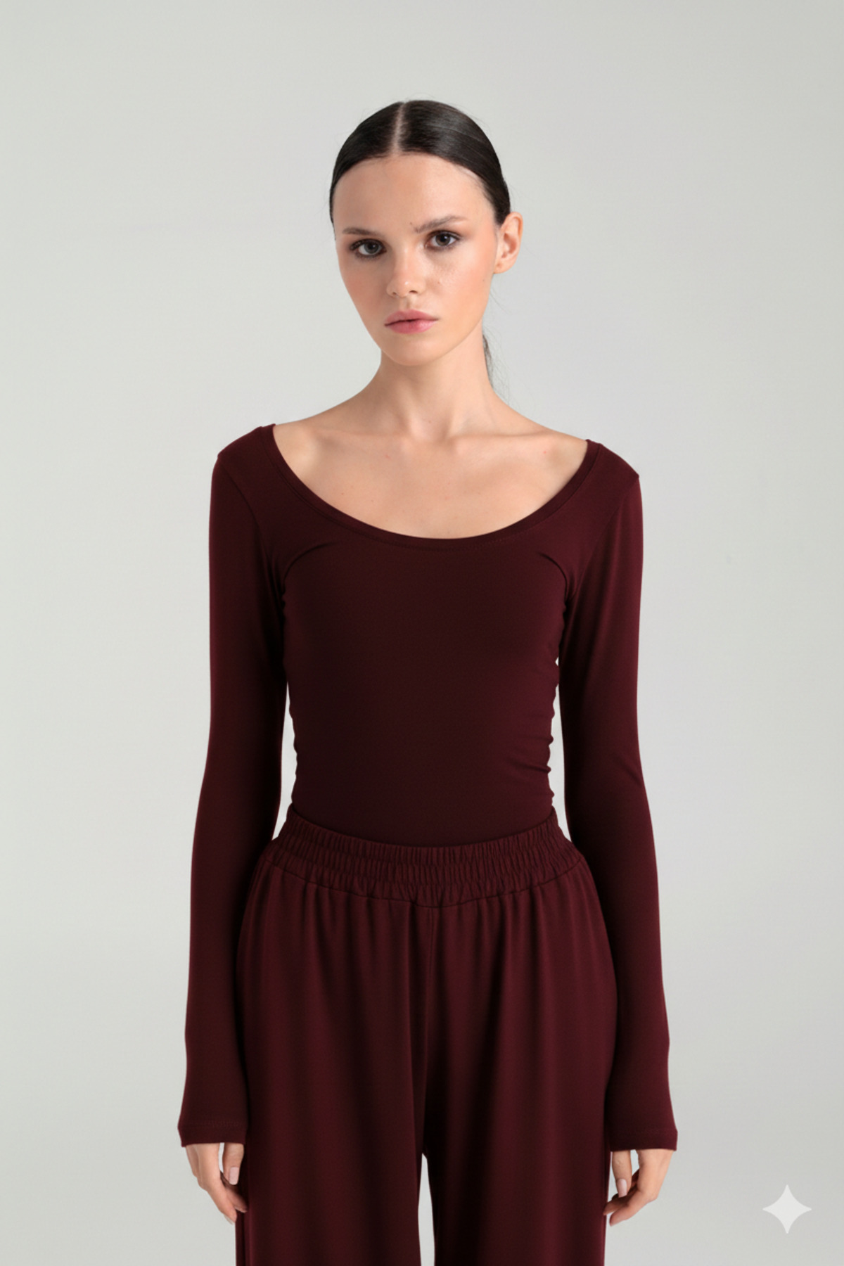 SHEISMONO  Ultra Soft Oval Yaka Bluz Bordo