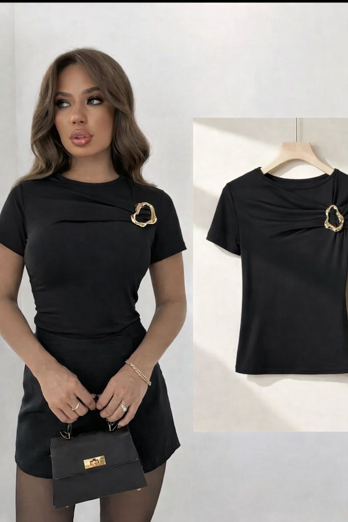 peri tower NOVA SEZONA Ženska T Sa kopčom bluza sa detaljima na grudima, krat...