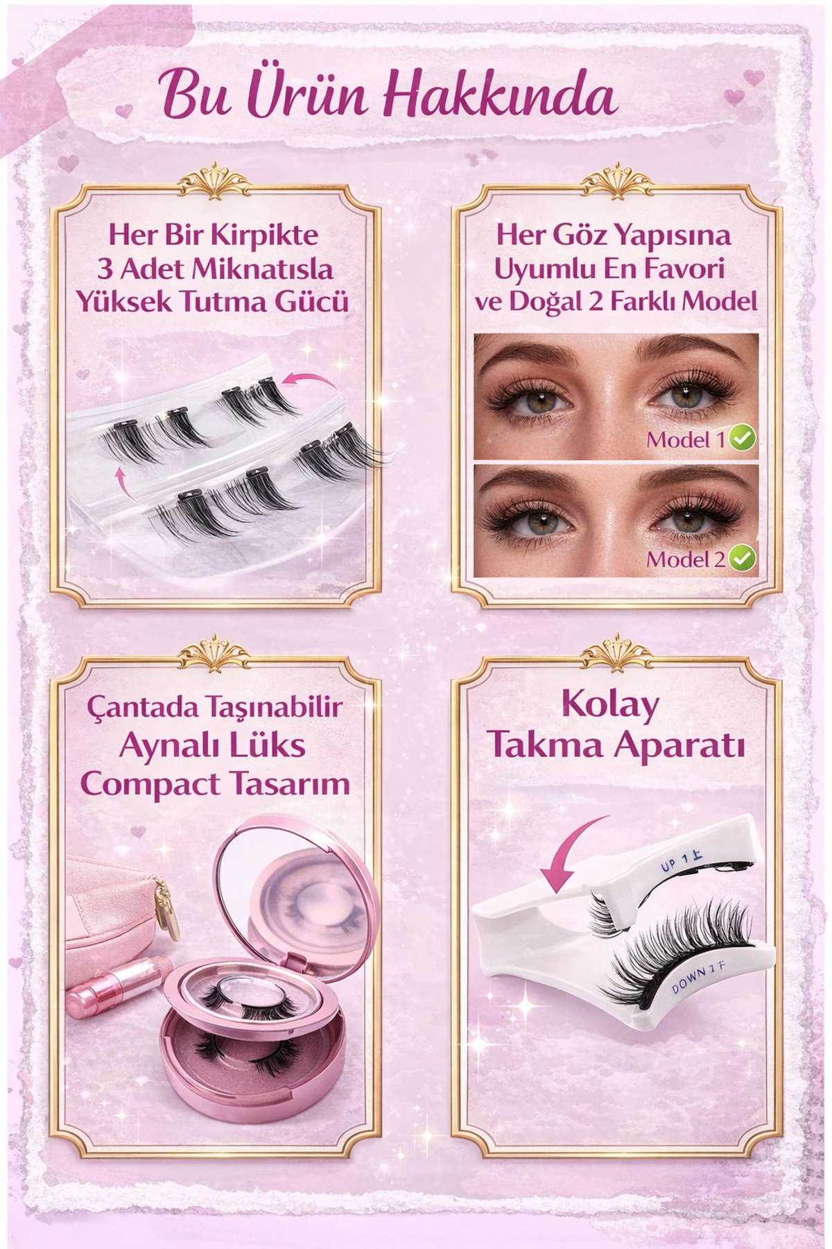 Manyetik Takma Kirpik Seti 2 Çift Mıknatıslı Kirpik + Takma Aparatı Dahil Aynalı Lux Compact Kutu — ALR-MIKNTSSETCOMPCT — تصویر 4 از 9