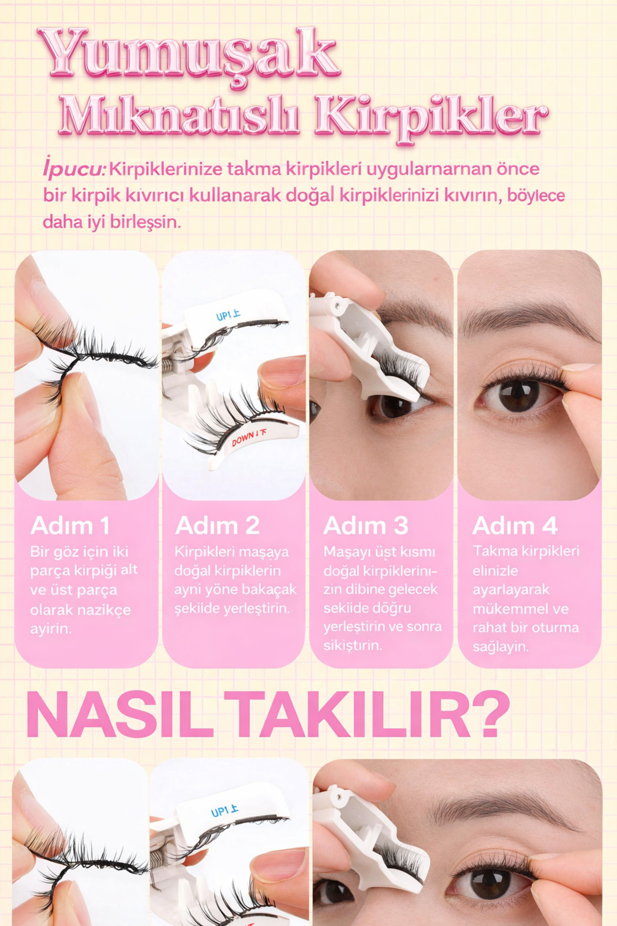 Manyetik Takma Kirpik Seti 2 Çift Mıknatıslı Kirpik + Takma Aparatı Dahil Aynalı Lux Compact Kutu — ALR-MIKNTSSETCOMPCT — تصویر 7 از 9