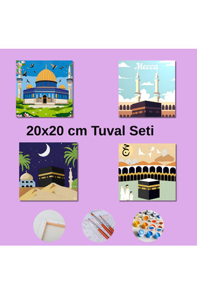 LİLYHOBBYLAND Sayılarla Boyama 4’lü Set 20X20 cm Ramazan Özel Tuval Seti (Fır...