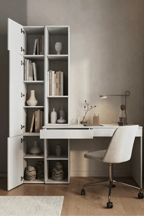 BAGAX Dolaplı Çalışma Masası Kitaplık Seti | Çok Amaçlı Çalışma Ünitesi Beyaz...