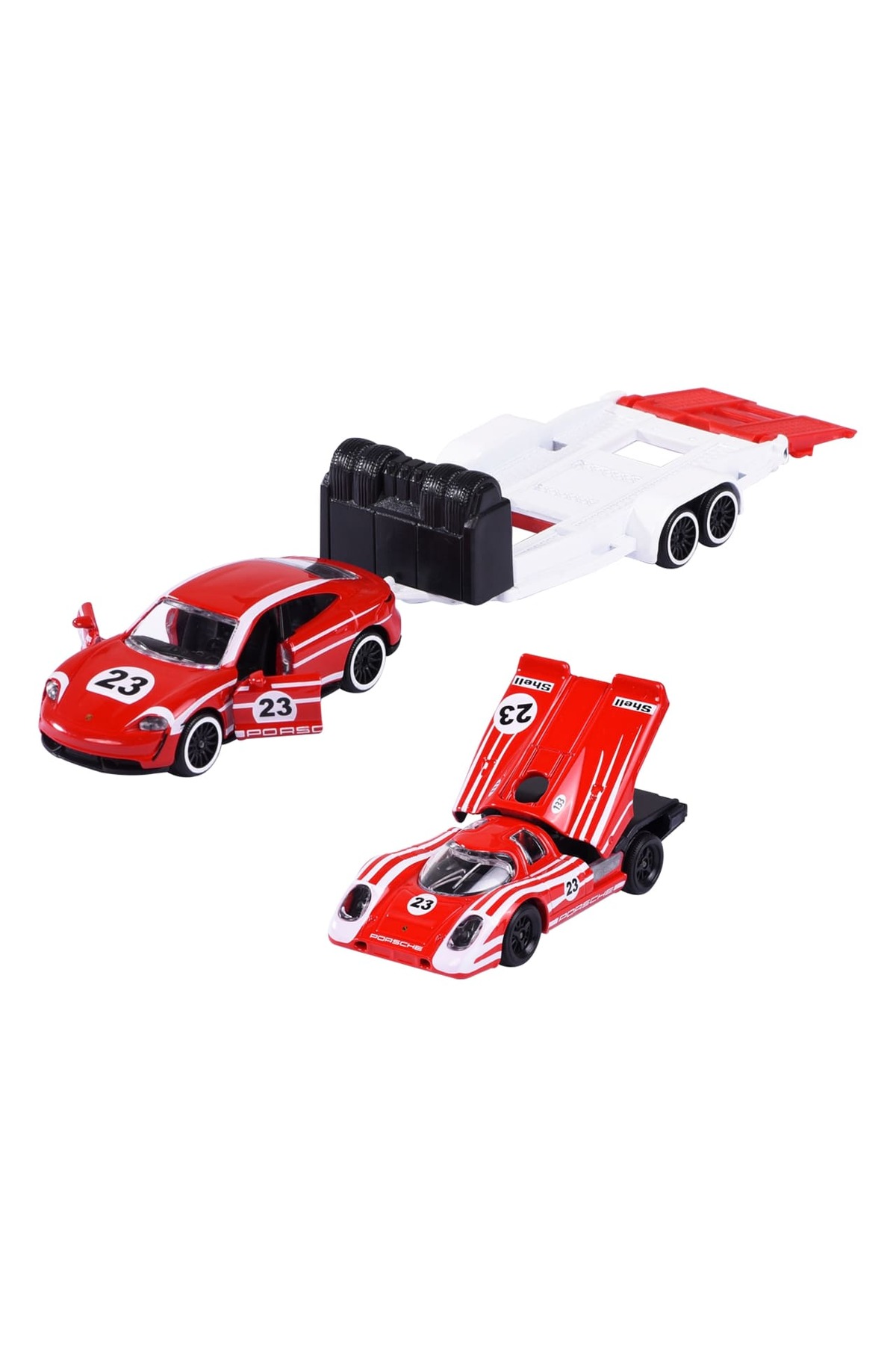 Majorette Porsche Deluxe Trailer 3'lü Set Porsche Taycan Turbo S +