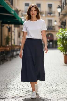 H&D DÜNYASI SÜET PARÇALI UZUN ETEK
