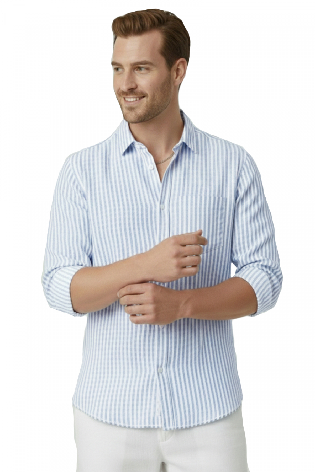 Blue Slim Fit 100% Cotton Striped Men's Shirt – Summer Shirt with Pockets 2602627