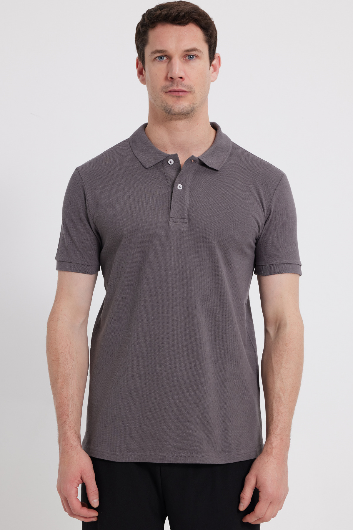 Men's Slim Fit Slim Fit 100% Cotton Short Sleeve Polo Neck Gray T-Shirt