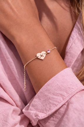 Soleildor 925 ayar Orijinal Gümüş Kişiye Özel Doğum Taşlı Harfli Kalp Gümüş B...