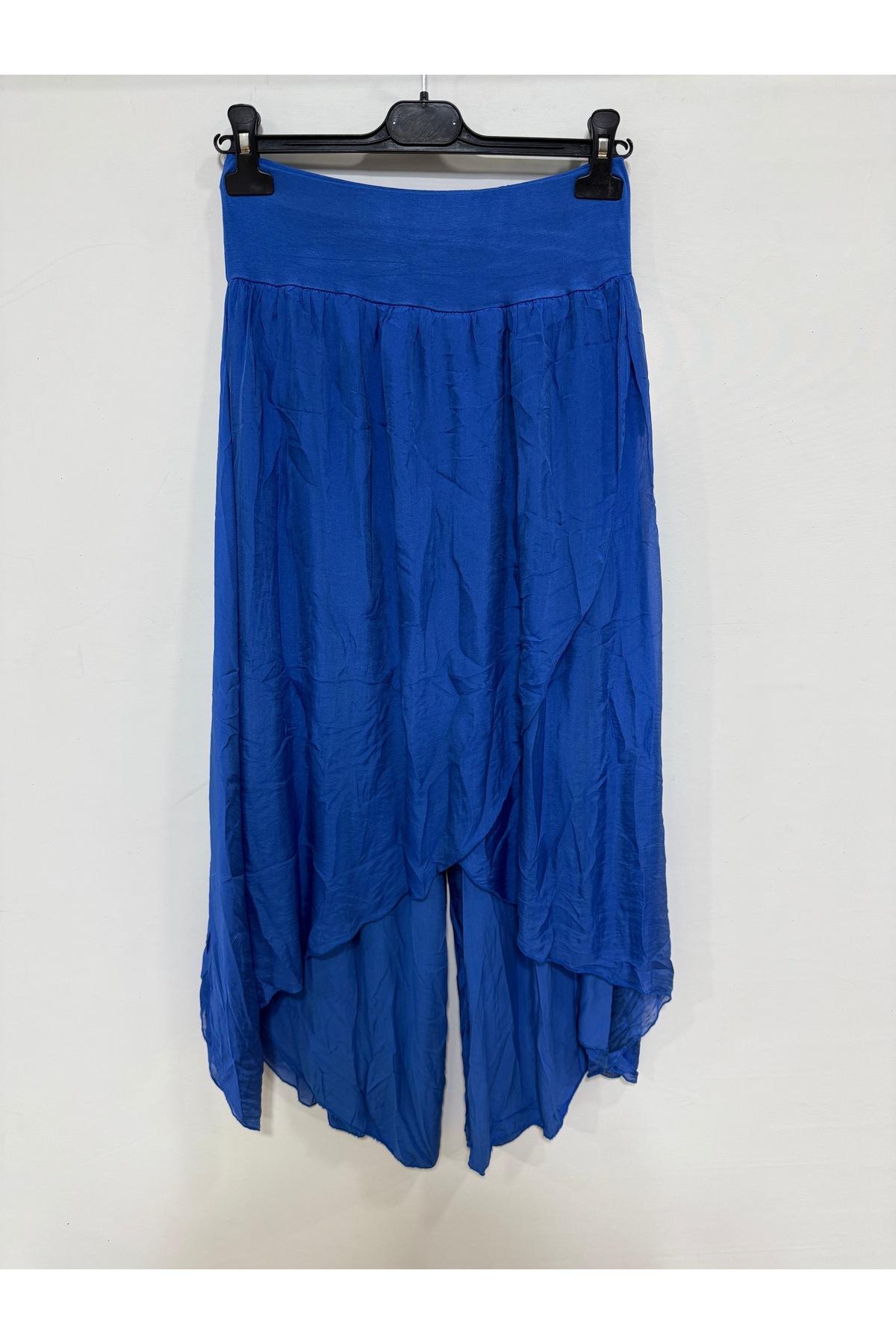 Women's Saxe Blue Italian Envelope Lined Wide Leg Loose Silk Trousers