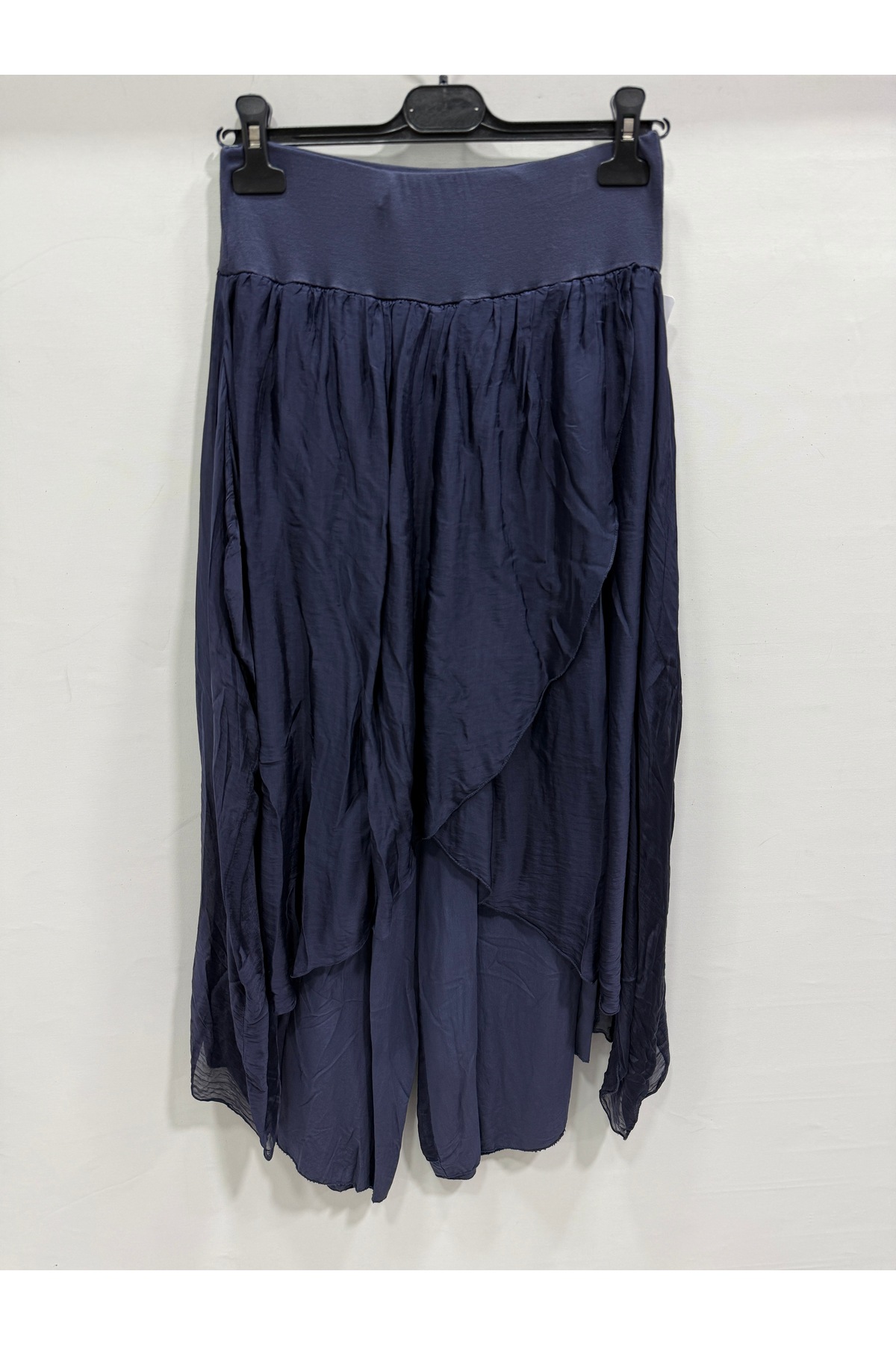 Women's Navy Blue Italian Envelope Lined Wide Leg Loose Silk Trousers