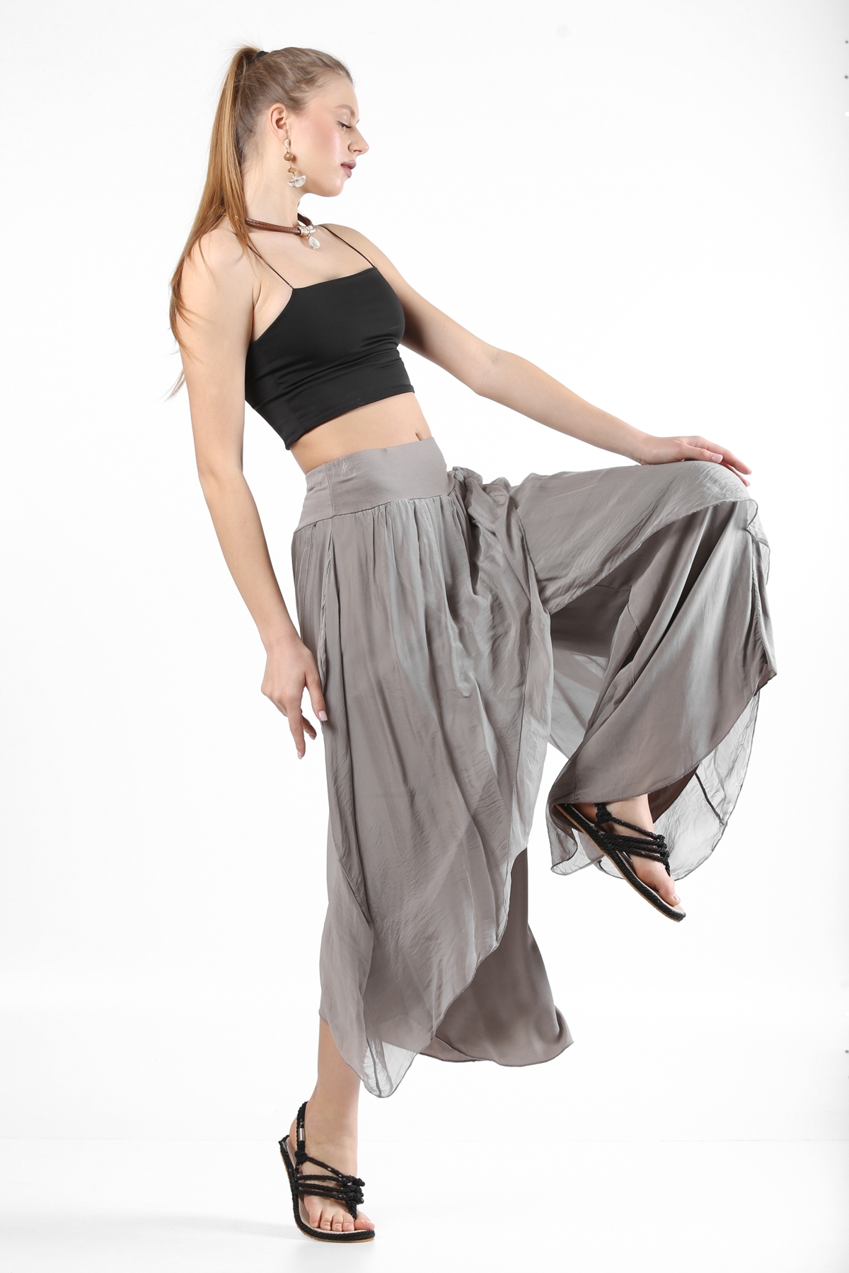 Women's Mink Italian Envelope Lined Wide Leg Loose Silk Pants
