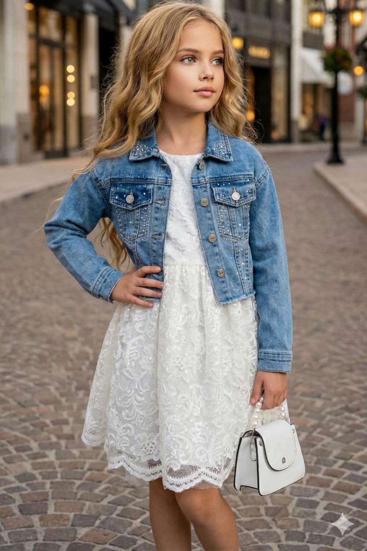 white lace dress with denim jacket Denim Jacket White Dress Wedges Black White Dress Dress And Wedges Outfits  Style Denim Jacket