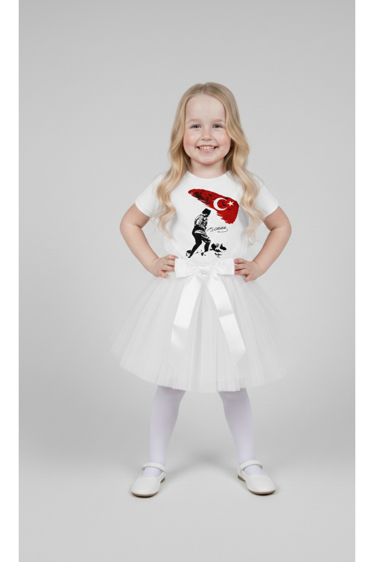 Girl April 23 October 29 Showwear Costume Short Sleeve Kocatepe Patterned T-shirt Tutu Skirt Suit