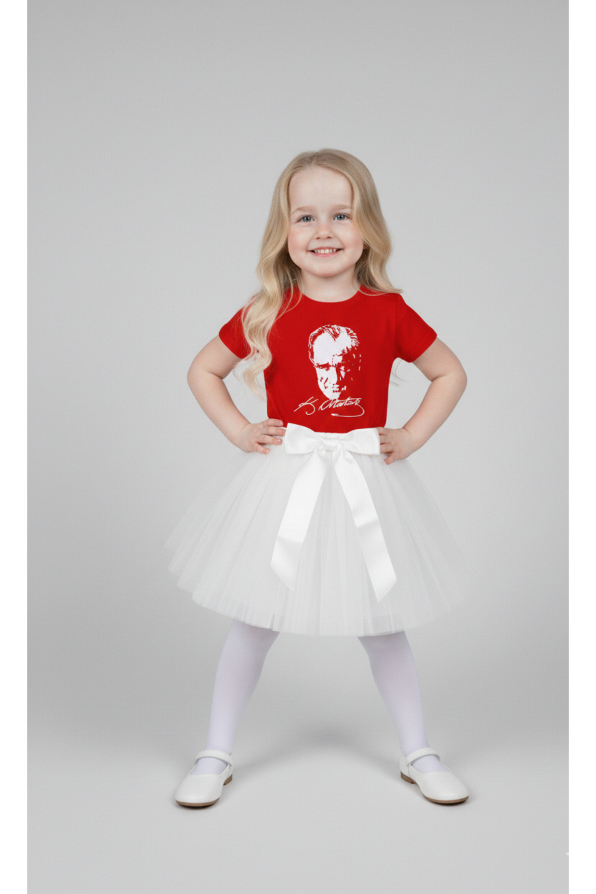 Girl April 23 October 29 Showwear Costume Short Sleeve Atatürk T-shirt White Tutu Skirt Set
