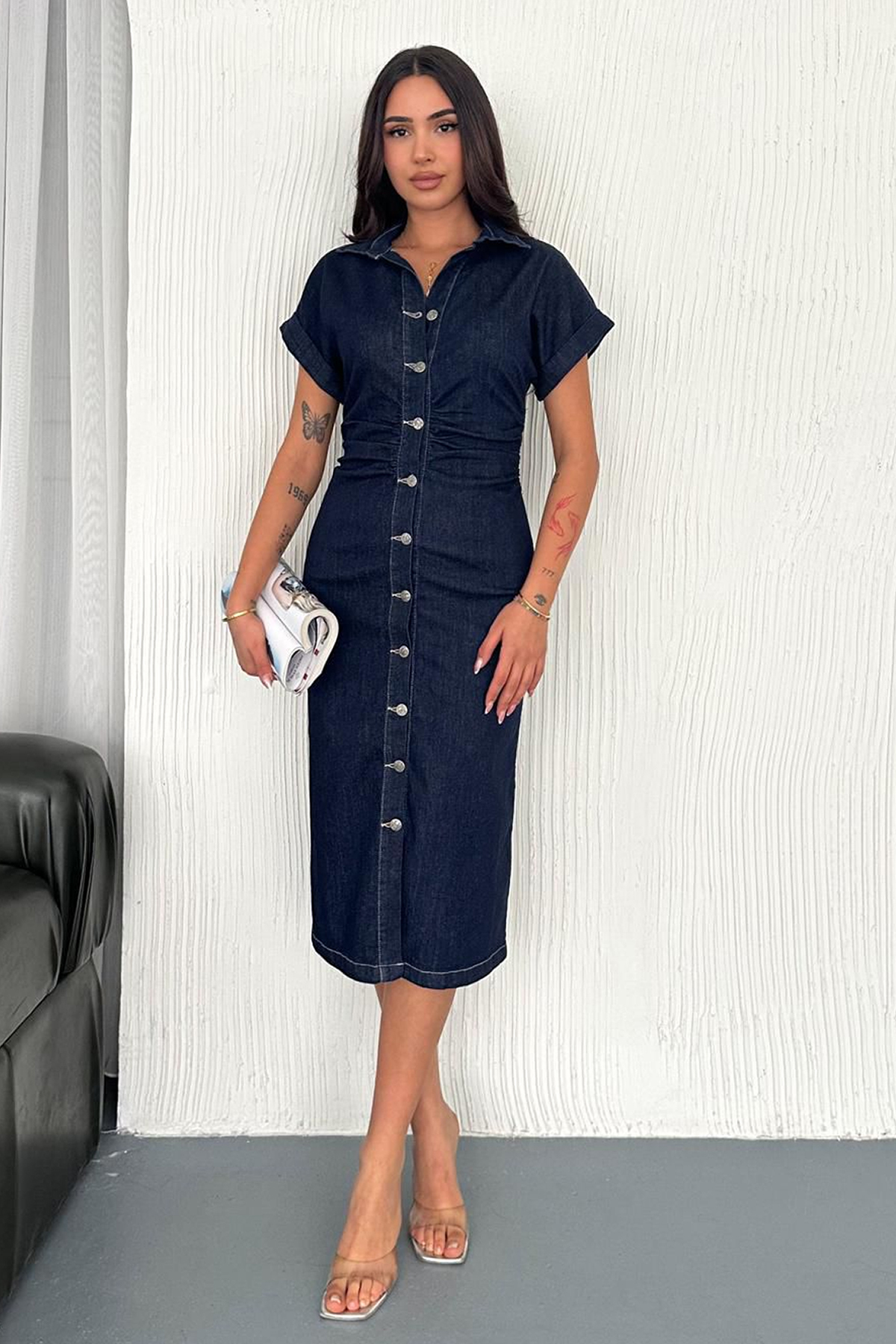 Noa&Noa Τζιν φόρεμα μίντι με κουμπιά – Casual Chic