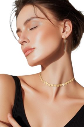 AlminaMia Kalp Detaylı Gold Choker Kolye 37 cm + 5 cm Uzatma Zincirli Pirinç ...