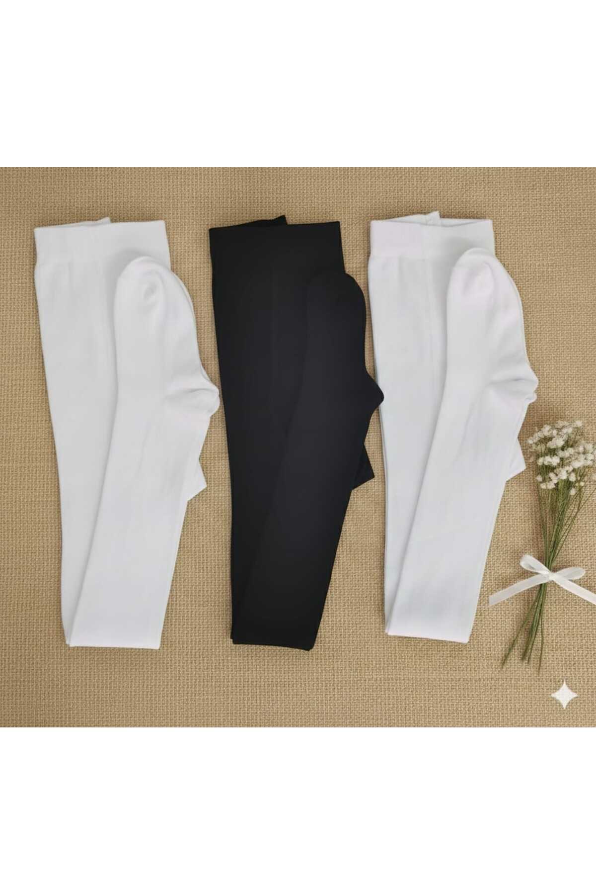 Children's Pantyhose Cotton Plain 1 Piece Black 2 Pieces White (Total 3 Pieces)