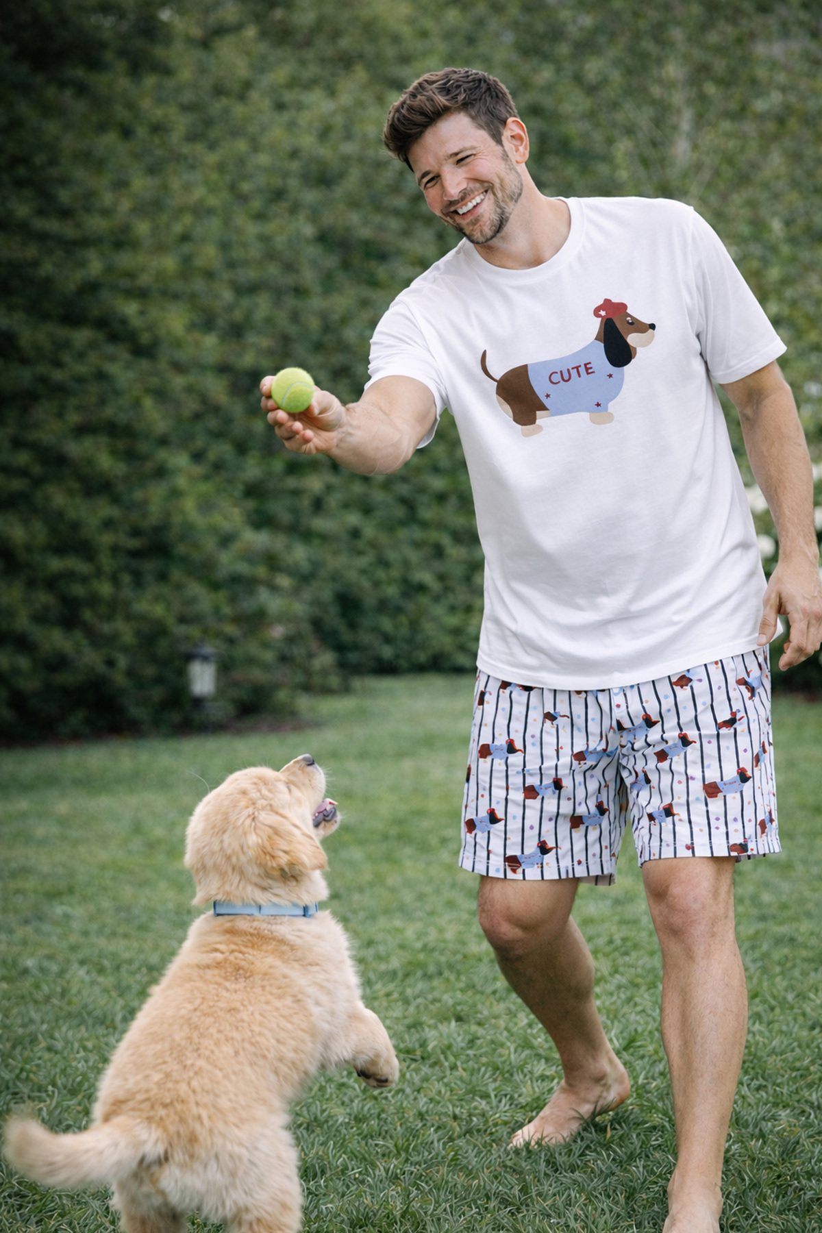 koza iç giyim  Erkek Pamuklu Köpek Baskılı Cepli Şort Pijama Takımı