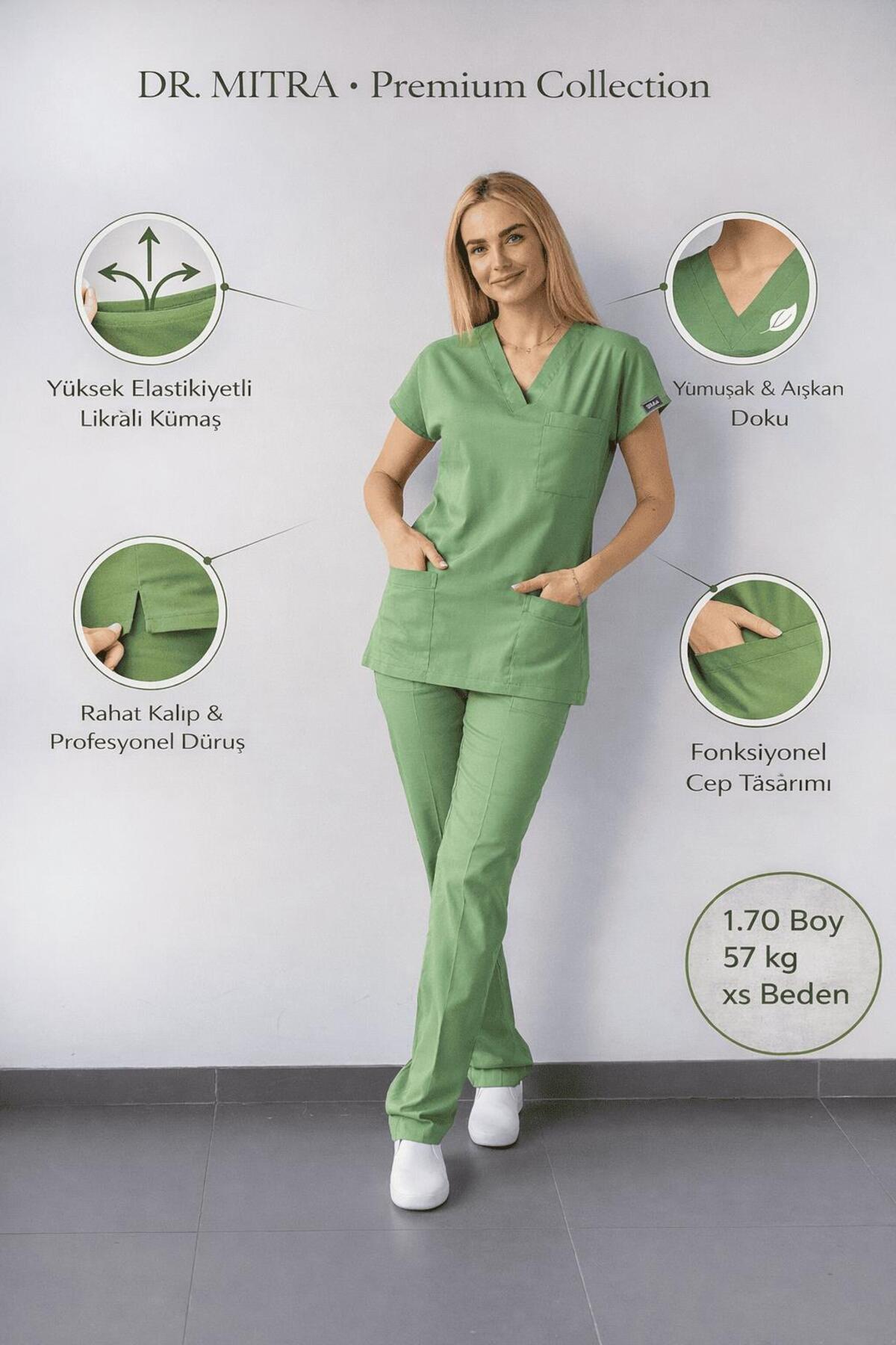 Dr. Mitra Πράσινο φυστικί Λύκρα Στολή Νοσοκόμας-Γιατρού Unisex Χειρουργική Στ...