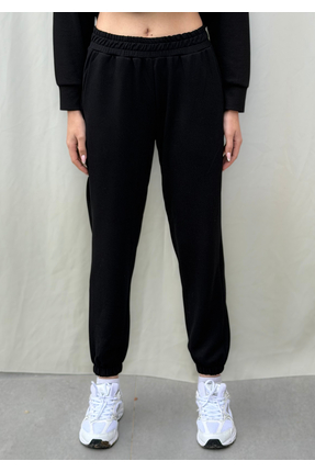 olleo studio Kadın Siyah Lastik Paça Modal Kumaş Yumuşak Tuşe Eşofman Altı