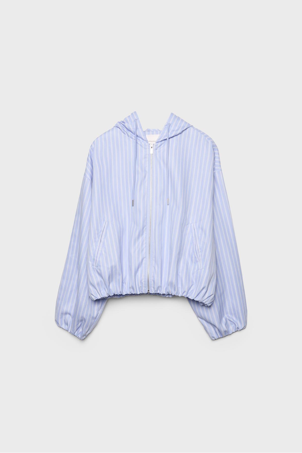 Stradivarius  Basic naylon çizgili kapüşonlu ceket - Görsel 6