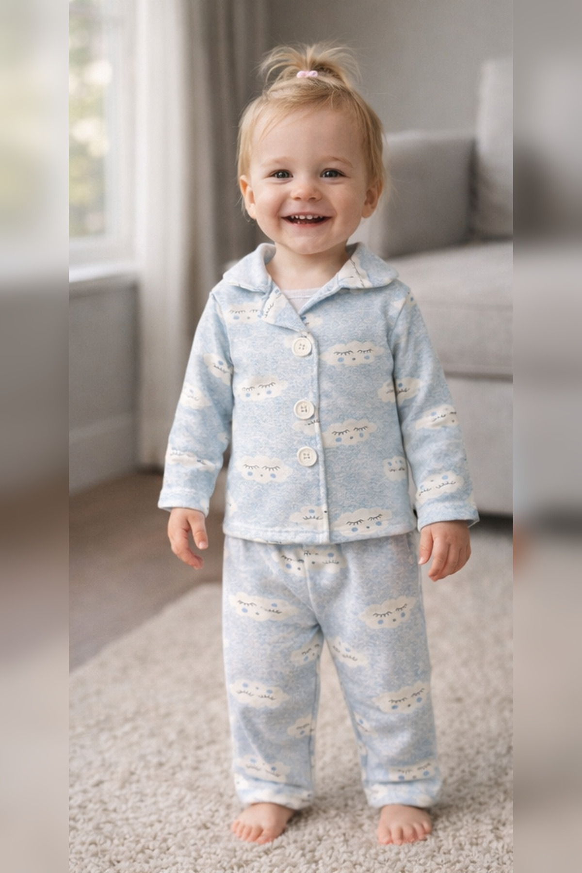 ADABEBEK %100 Pamuk Düğmeli Desenli Pijama Takımı fotoğrafı 2 (önizleme)