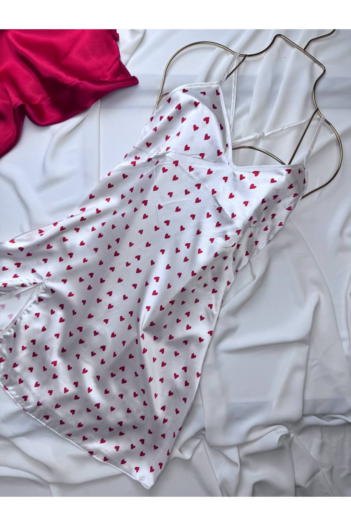 ROZENİN LINGERIE Saten Askılı Yırtmaçlı Mini Gecelik