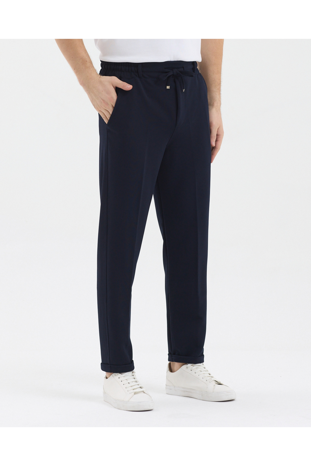 pandy  Erkek Bel Lastikli Yarım Kemerli Likralı Paça Katlamalı Regular Fit Pantolon - Görsel 3