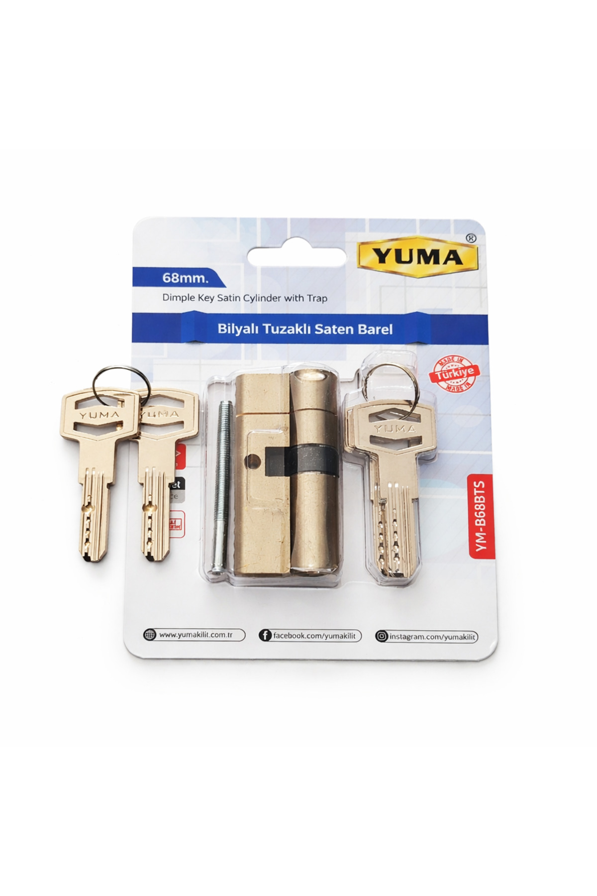Yuma Bilyalı Tuzaklı Kapı Kilidi Silindiri Göbeği 68mm 3+2