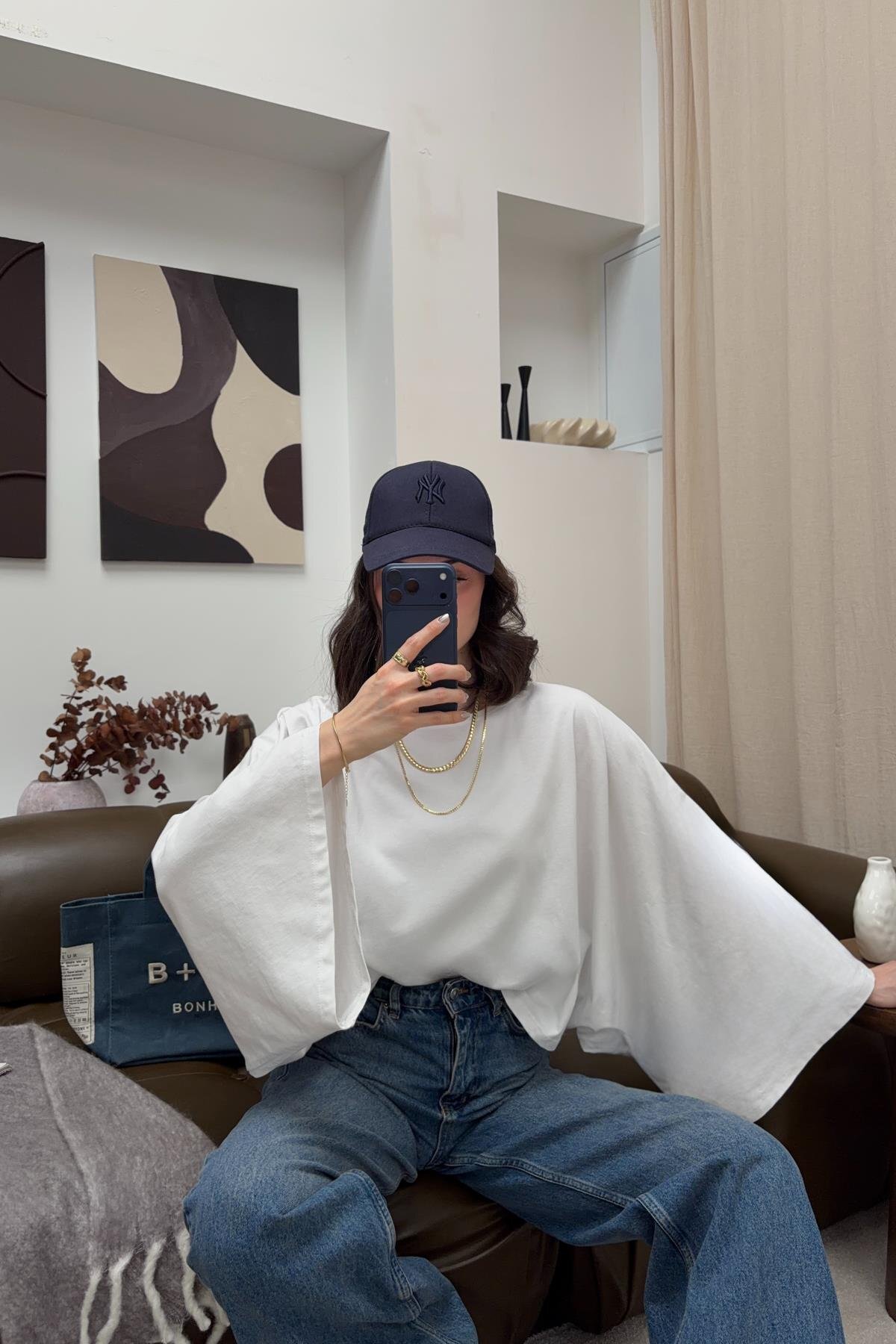 mylove  Yarasa Kol Basic Bluz Beyaz - Görsel 4