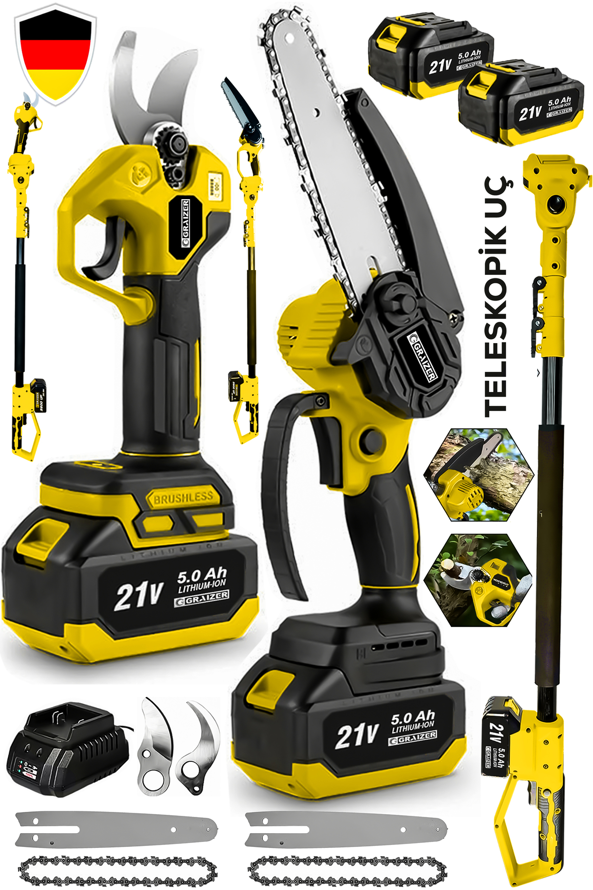 Graizer S 21 Vf 5 Ah Trex 2 Akülü Kömürsüz Şarjlı Ağaç Dal Kesme