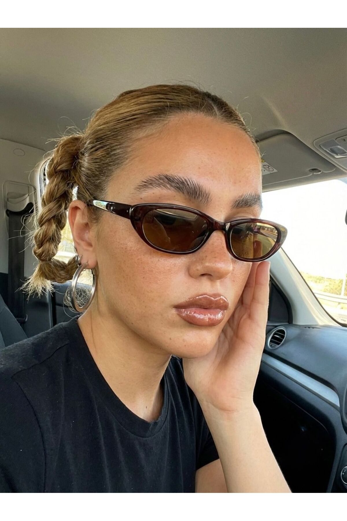 Goldmine Bella Vintage Cat Eye Güneş Gözlüğü Kahverengi | Kılıf ve Silme Bezi Hediyeli görsel 2