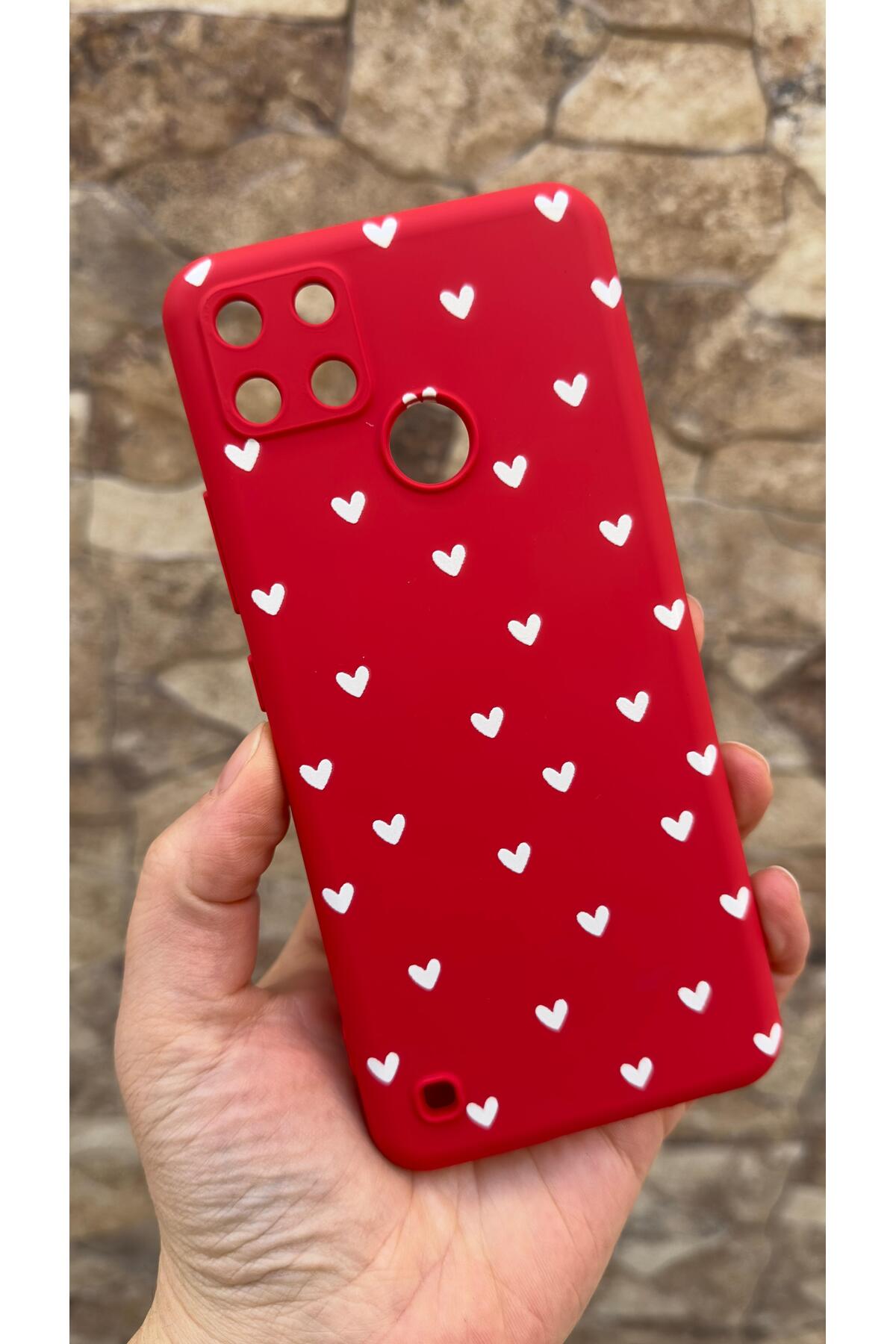Realme C21Y And C25Y Compatible Mini White Heart Patterned Silicone Shock Absorber Classic Protected Rubber Case