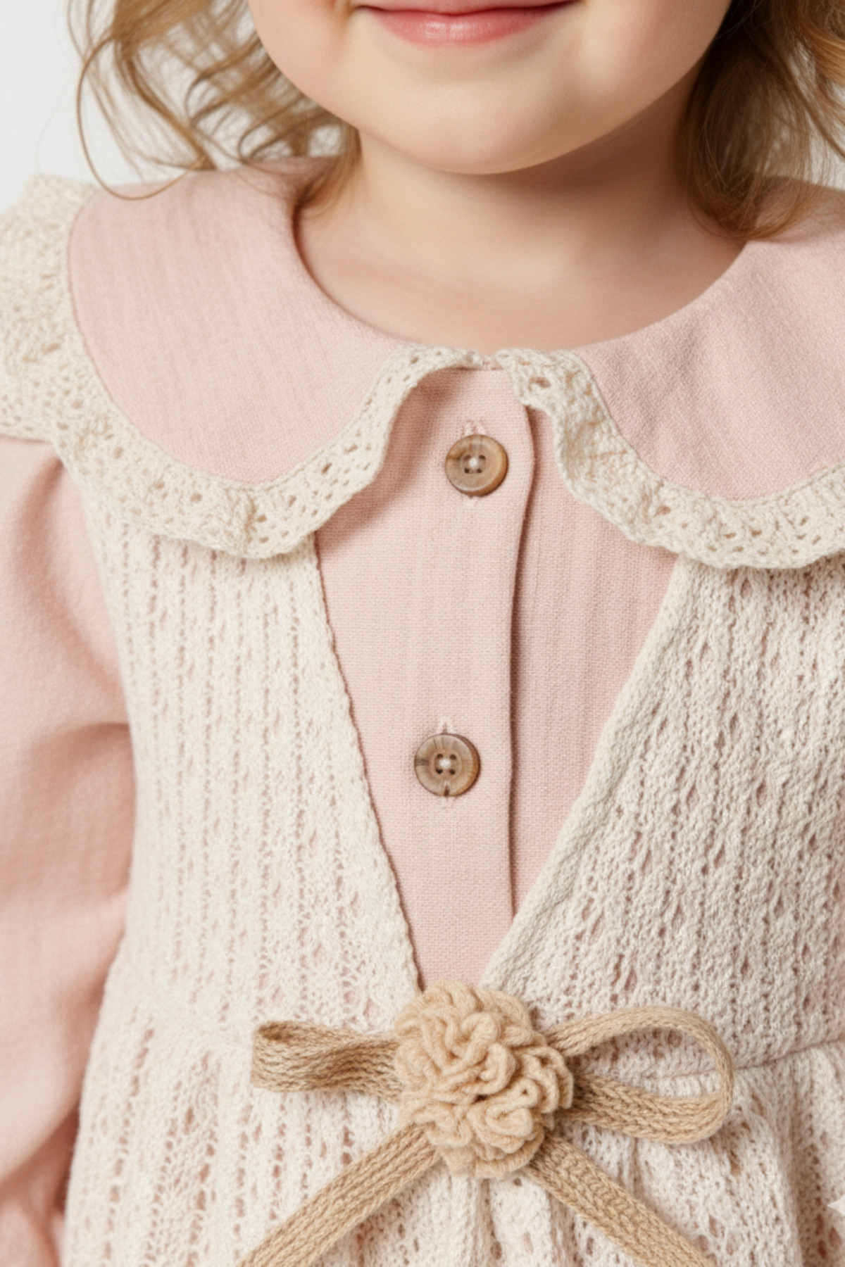 Bebezade Kız Bebek Viola Dantel Jileli Fırfır Yakalı Müslin Elbise fotoğrafı 3 (önizleme)