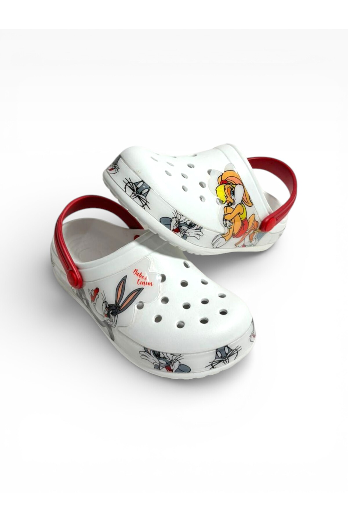 solariz Unisex Buggs Bunny ve Lola Bunny Figürlü Ortopedik Kaymaz EVA Taban Terlik Kırmızı